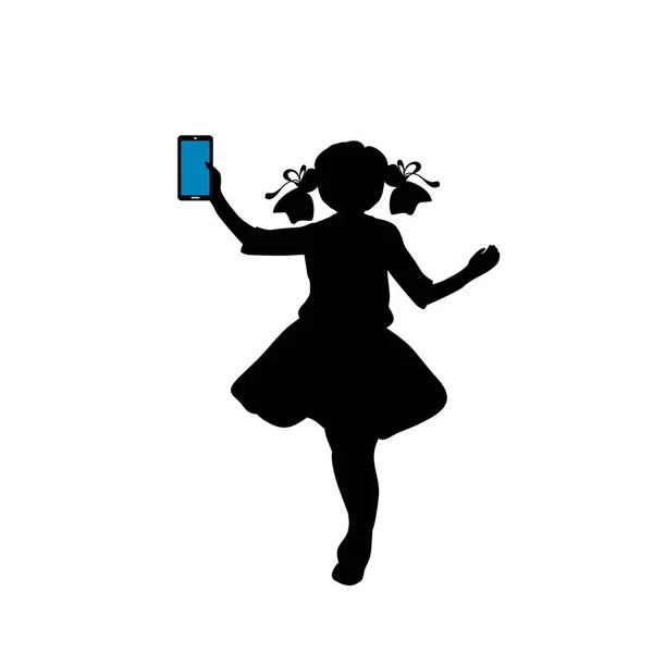 Silhouette fille avec téléphone dans sa main — Image vectorielle