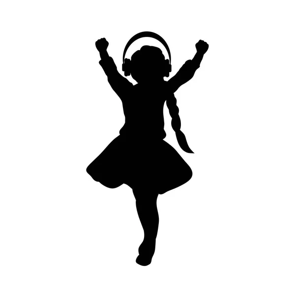 Silhouette fille écouter de la musique avec écouteurs — Image vectorielle