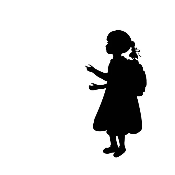 Silhouette fille sac d'école journée de la connaissance — Image vectorielle