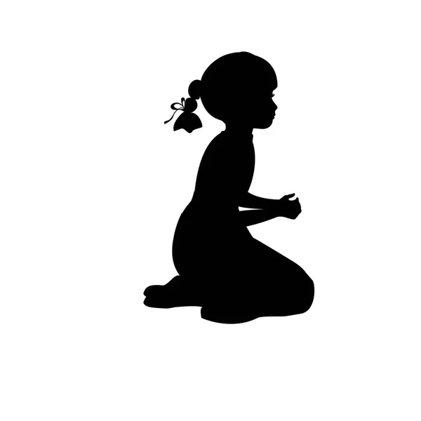 Silueta dívka sedící lap modlitby — Stockový vektor