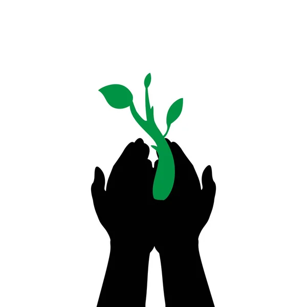 손 잡고 식물 새싹. 하루 생태학. — 스톡 벡터