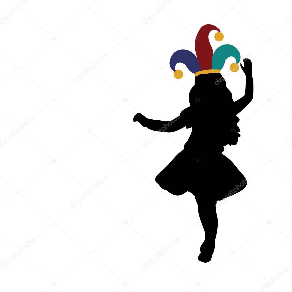 Silhouette girl happy April 1. Day Fools. Day laughter