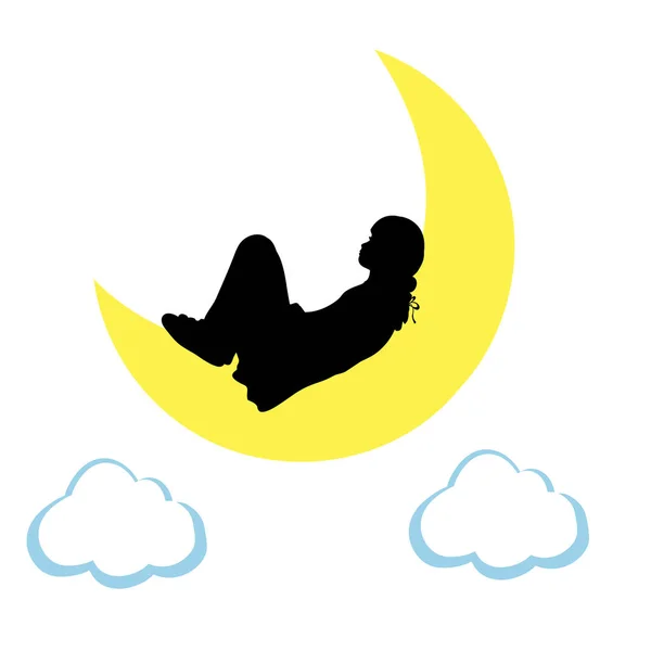 Silhouette fille se couche sur la lune. Journée mondiale du sommeil — Image vectorielle