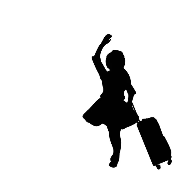Silhouette fille debout avec valise — Image vectorielle