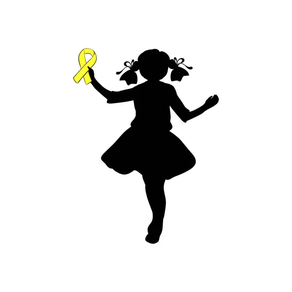 Silhouette fille avec ruban jaune. Journée mondiale du cancer de l'enfance — Image vectorielle