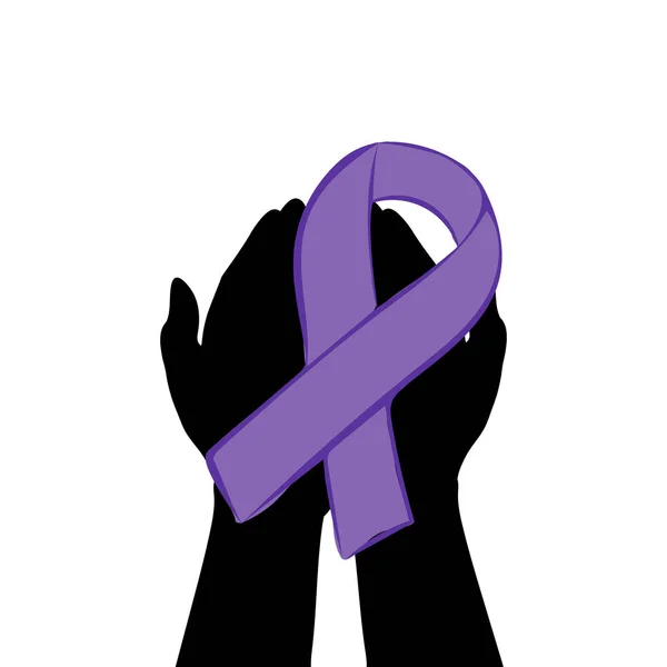Hands hold with purple ribbon. World epilepsy day. — Stock Vector