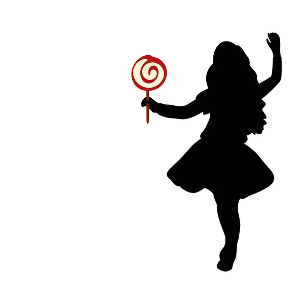 Silhouette girl hold sweet candy. — Stock Vector