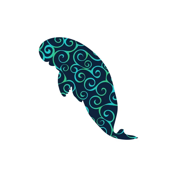 Manatê mamífero mar espiral padrão cor silhueta animal — Vetor de Stock