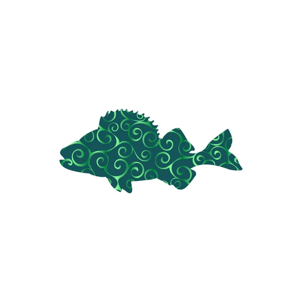 スズキ魚水生スパイラル パターン色シルエット動物 — ストックベクタ