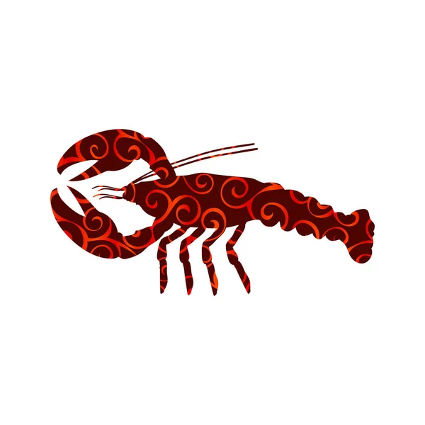 Crayfish spirale motif couleur silhouette animal aquatique — Image vectorielle