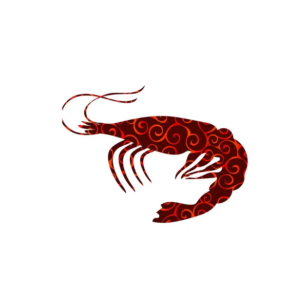 Padrão espiral de camarão silhueta de cor animal aquático —  Vetores de Stock