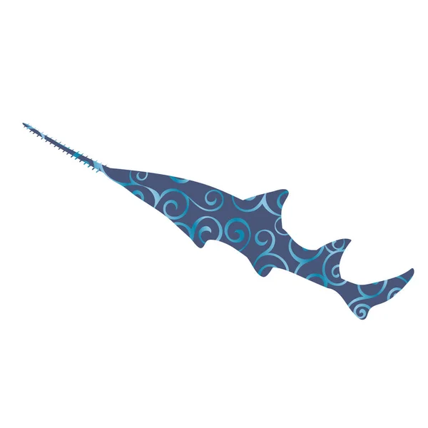 Sawfish peixe espiral padrão cor silhueta animal aquático — Vetor de Stock