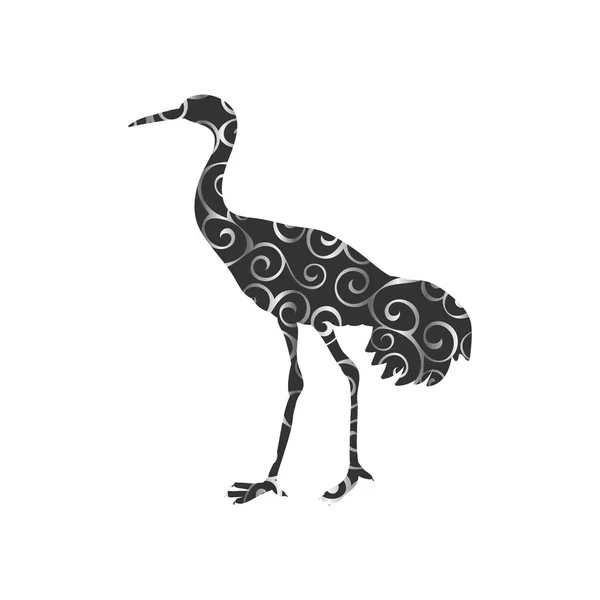 Shadoof pássaro espiral padrão cor silhueta animal — Vetor de Stock
