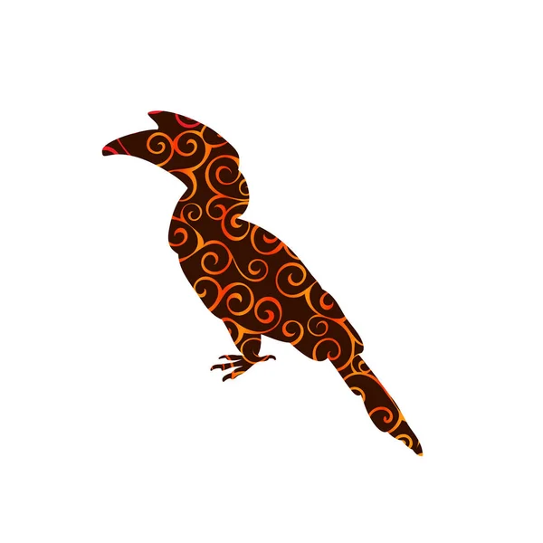 Hornvogel Vogel Spiralmuster Farbe Silhouette Tier — Stockvektor