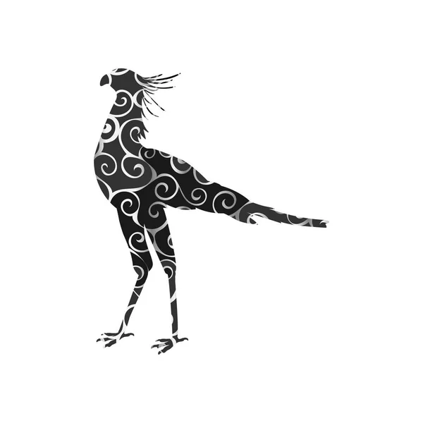 Sekreterare fågel spiral mönster färg siluett djur. — Stock vektor