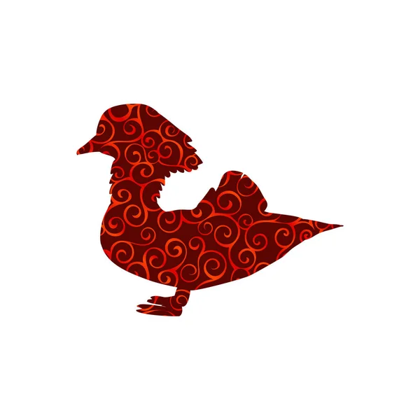 Mandarin bird spiral pattern color silhouette animal. — Stock Vector