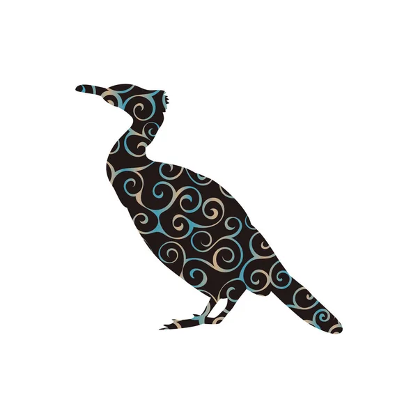 Kormoran Vogel Spiralmuster Farbe Silhouette Tier. — Stockvektor