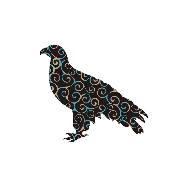 Orlan halcón pájaro espiral patrón color silueta animal — Vector de stock