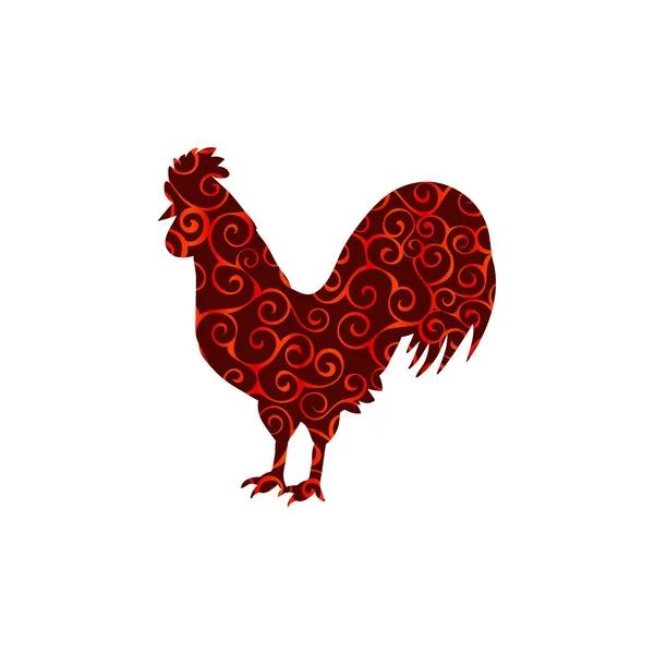 Gallo polla pájaro espiral patrón color silueta animal — Vector de stock