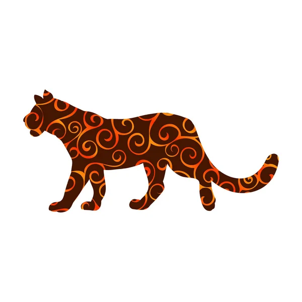 Leona salvaje depredador espiral patrón color silueta animal . — Vector de stock