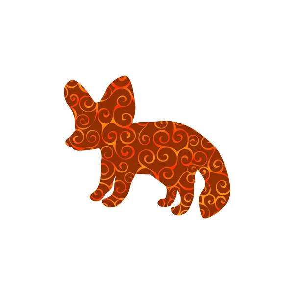Fennec zorro espiral patrón color silueta animal . — Vector de stock