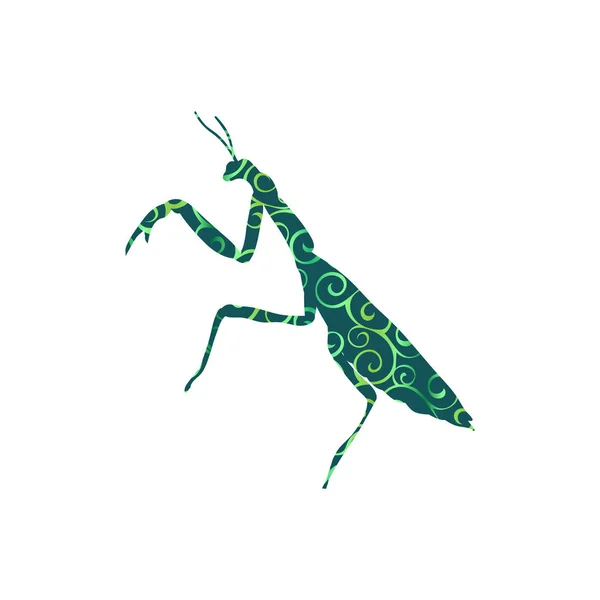 Praying mantis inseto espiral padrão cor silhueta animal — Vetor de Stock