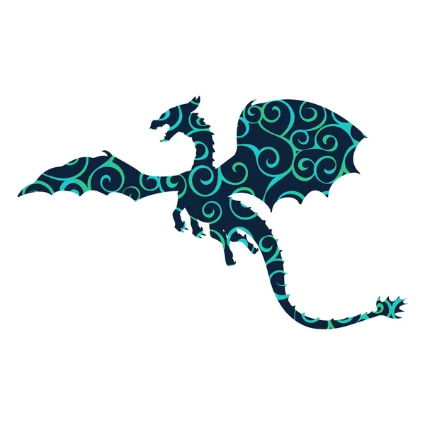 ドラゴン幻想的な図柄シルエット シンボル神話ファンタジー. — ストックベクタ