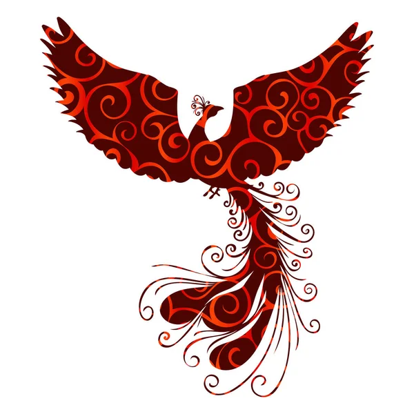 Phoenix bird pattern silhouette ancient mythology fantasy — Stock Vector