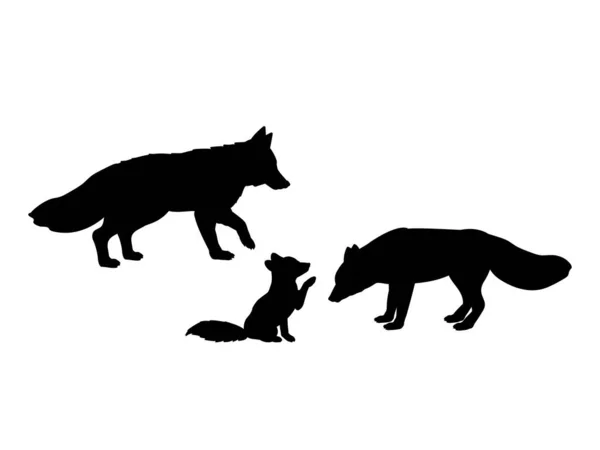 Fuchsfamilie Silhouetten von Tieren — Stockvektor