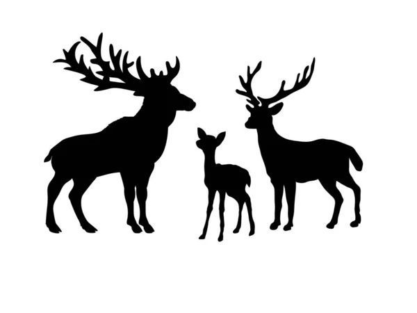 Deer family. Silhouettes of animals — Stock Vector