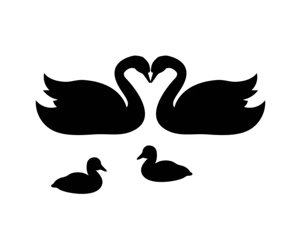 Schwanenfamilie. Silhouetten von Vögeln — Stockvektor