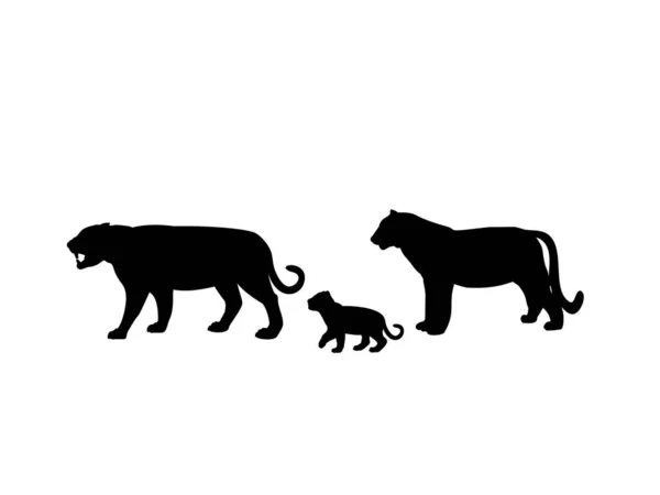 Tiger family. Silhouettes of animals — Stock Vector