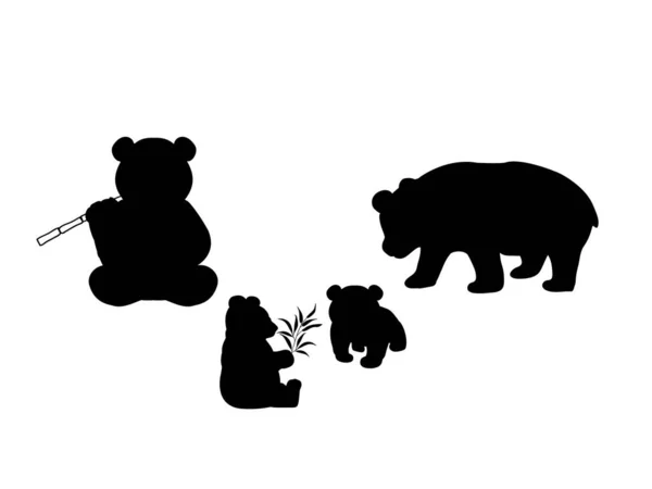 Pandas familie. silhouetten van dieren — Stockvector