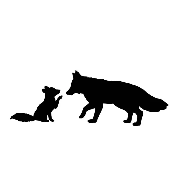 Silueta de zorro y zorro pequeño — Vector de stock