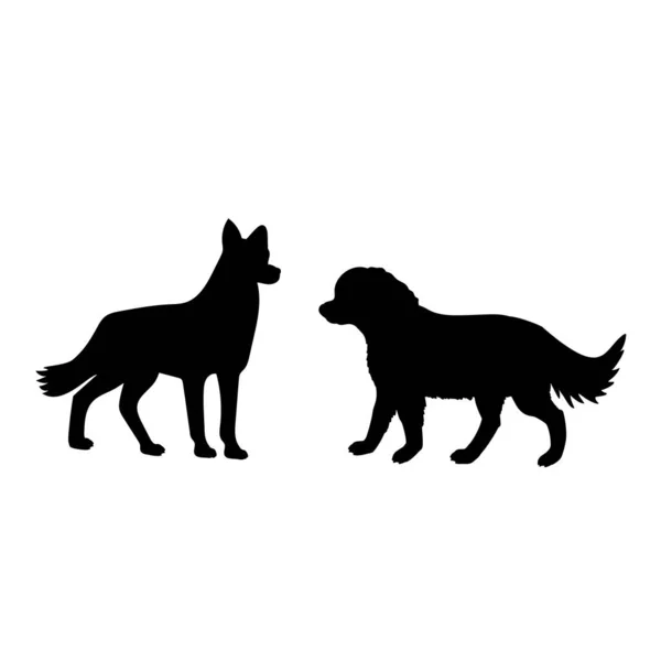 Silhouet van twee honden. Familie van honden. — Stockvector