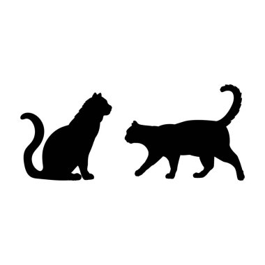 İki kedinin silueti. Evcil kedi ailesi..