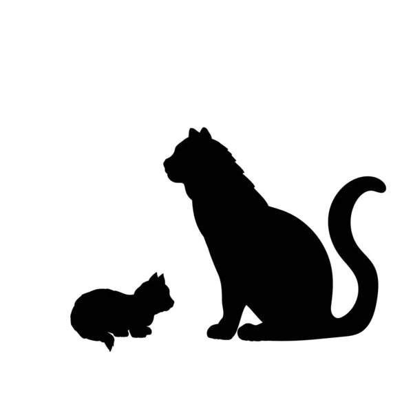 고양이와 작은 고양이의 실루엣. 애완 동물 — 스톡 벡터