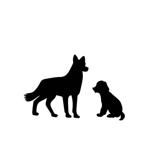 Silhouette of dog and little puppy — Stock Vector
