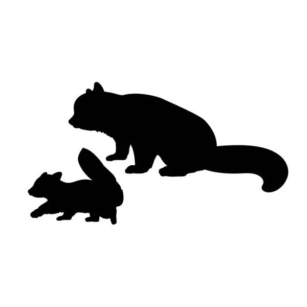 Silueta de panda rojo y pequeño panda rojo joven — Vector de stock
