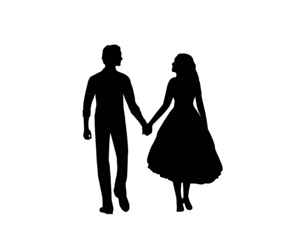 Silhouette de l'homme et de la femme aller de l'avant tenant la main — Image vectorielle