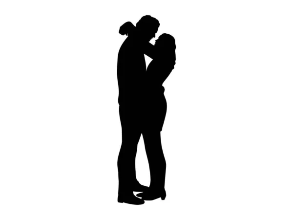 Silueta dos amantes hombre y mujer abrazando — Vector de stock