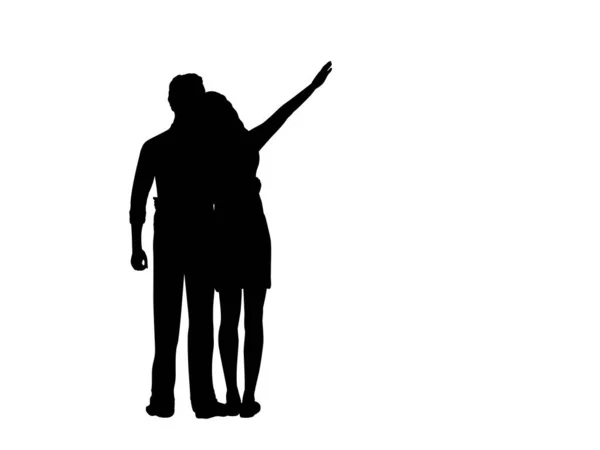 Silueta de dos amantes hombre y mujer mirar a la distancia — Vector de stock