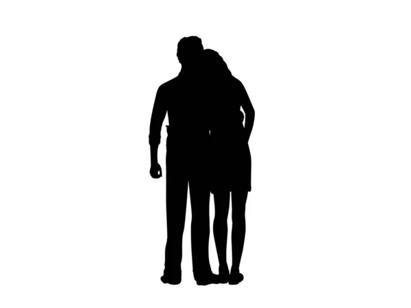 Silhouette deux amants homme et femme embrassant — Image vectorielle