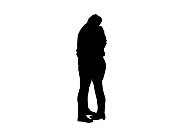 Silueta dos amantes hombre y mujer abrazando — Vector de stock