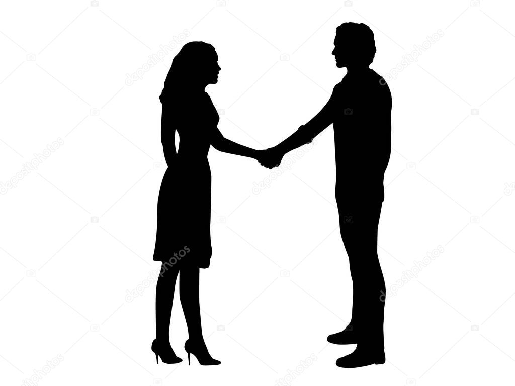 Silhouettes of man and woman business relationship