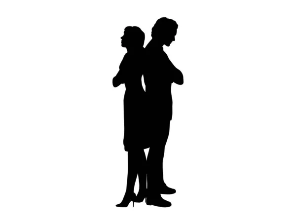 Siluetas de hombre y mujer de pie con sus espaldas el uno al otro — Archivo Imágenes Vectoriales