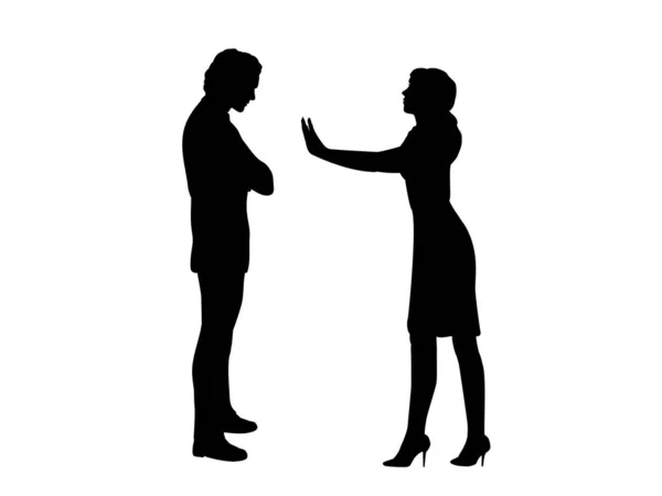 Silhouette of woman stop man — 스톡 벡터