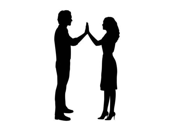 Szerelmesek sziluettjei férfi és nő kéz a kézben — Stock Vector