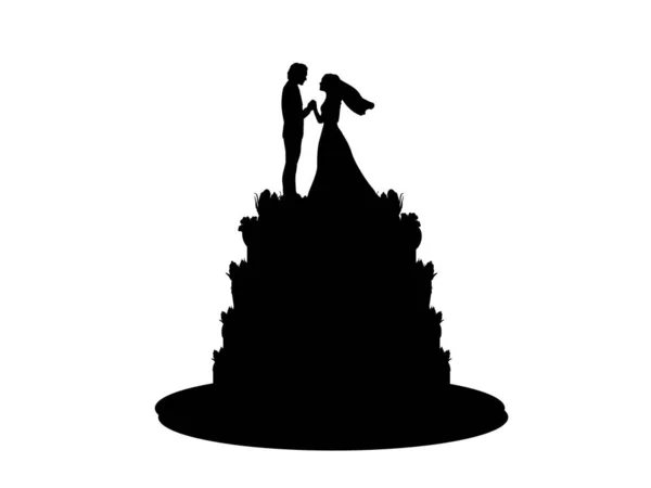 Silhueta de homem e mulher no bolo de casamento . —  Vetores de Stock
