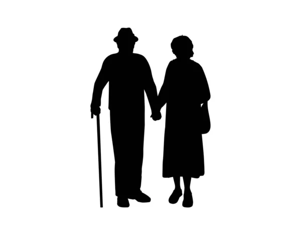 手を握っている祖父母のシルエット — ストックベクタ